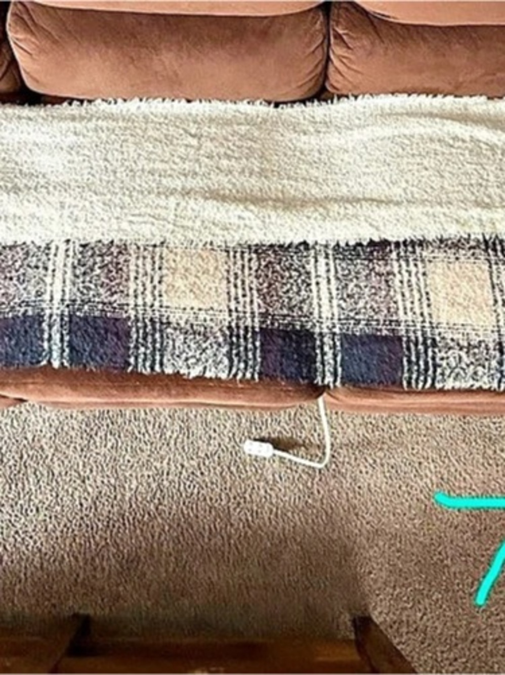 (1) Blue/purple plaid & (1) White Fringed scarves